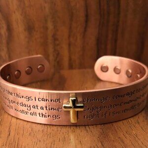 Cross Prayers Pure Copper Magnetic Bracelet Arthritis Pain Therapy Energy Cuff
